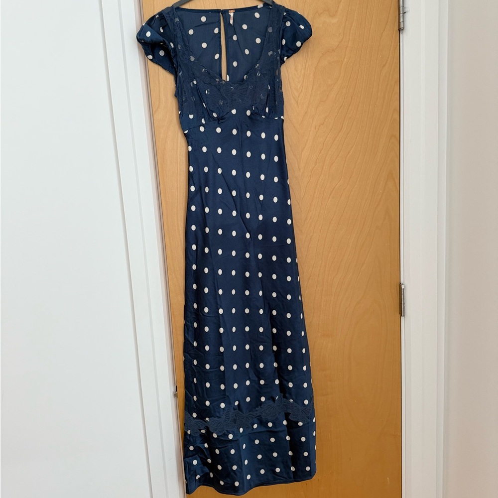 Free People Maxi Navy/White Polka Dot Dress - Picture 3 of 7